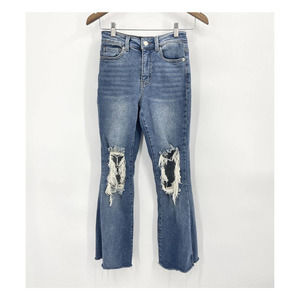 Forever 21 Size 25 Distressed Denim Jeans Cropped Boho Frayed Open Knees
